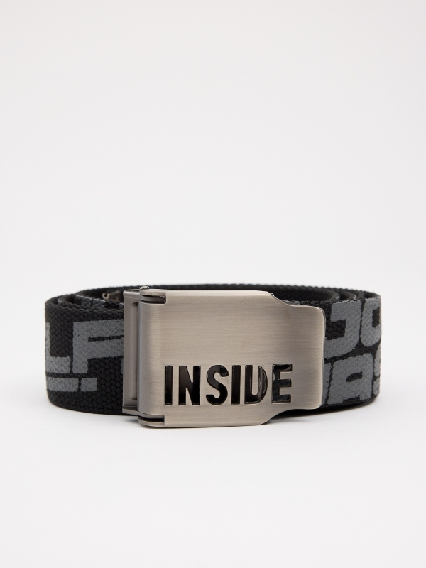 Printed adjustable canvas belt black rolled view