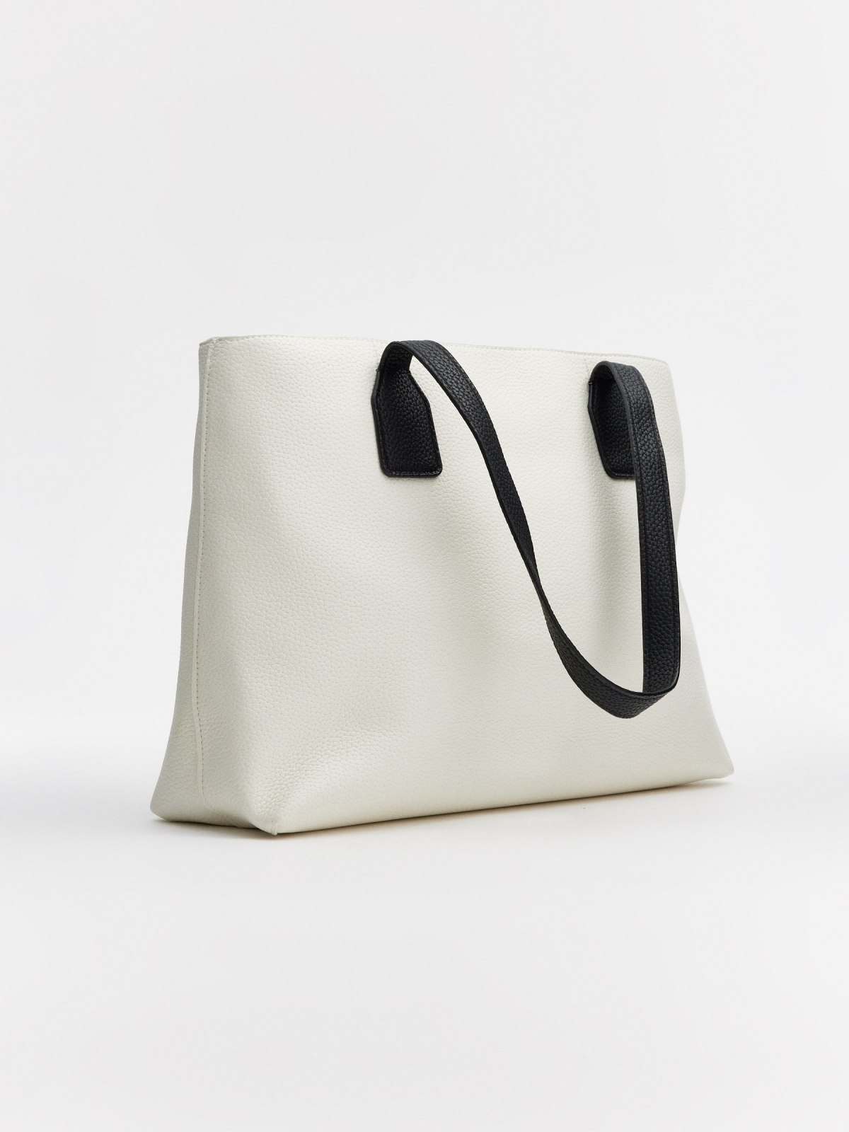 Bolsa shopper efeito couro branco branco vista detalhe