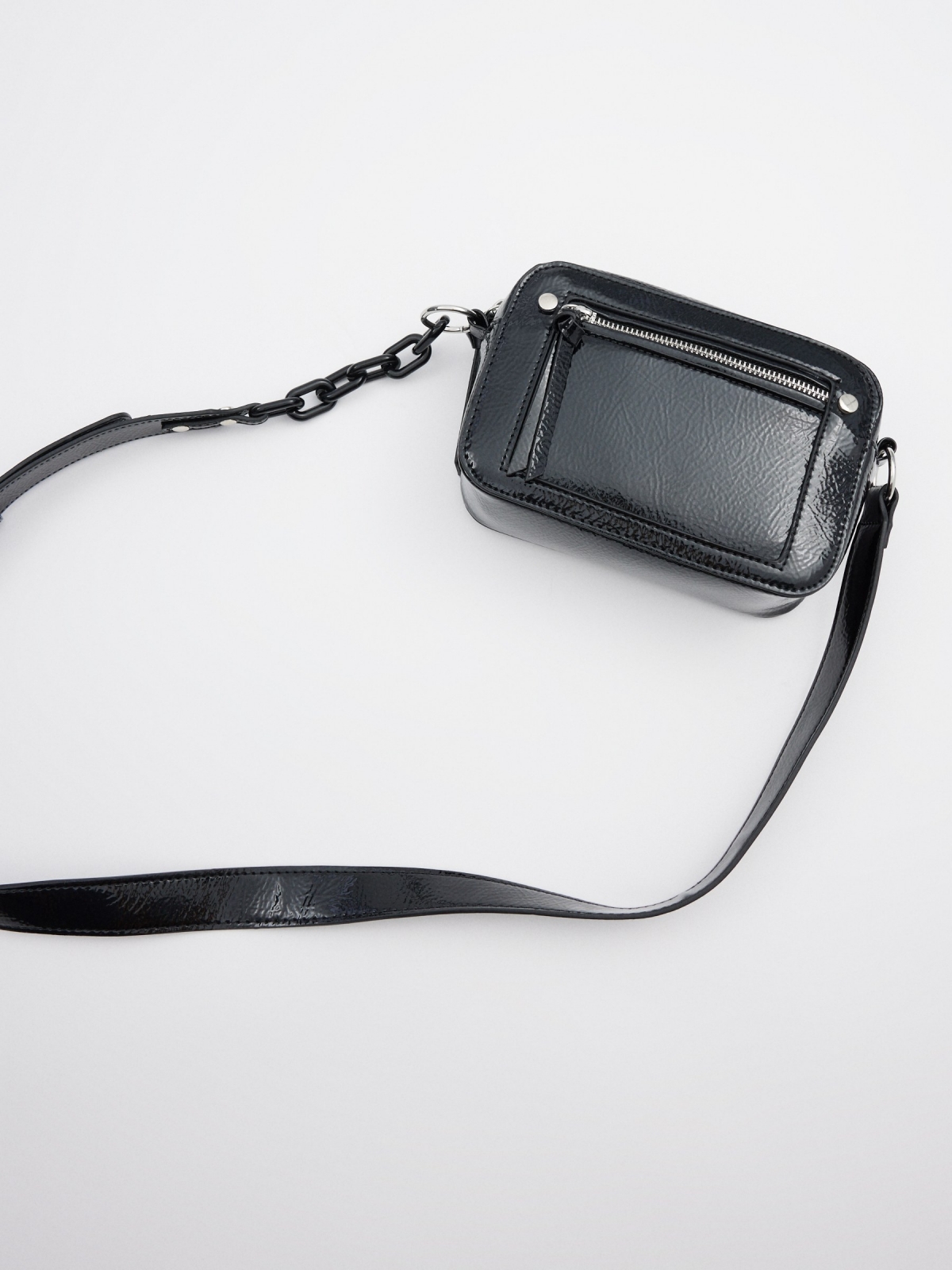 Patent leather effect crossbody bag black detail view