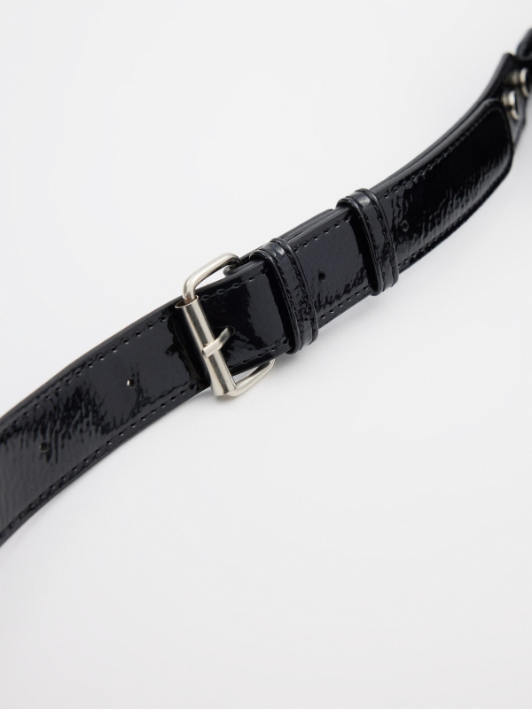 Patent leather effect crossbody bag black detail view