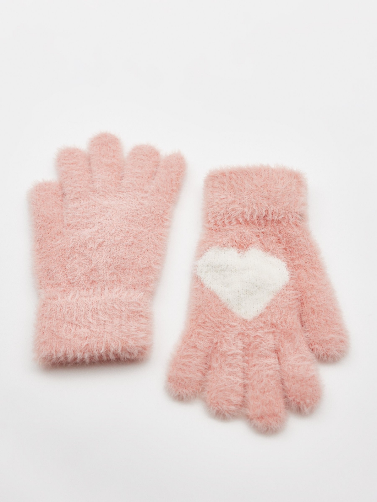 Guantes rosas con corazón rosa vista media corta