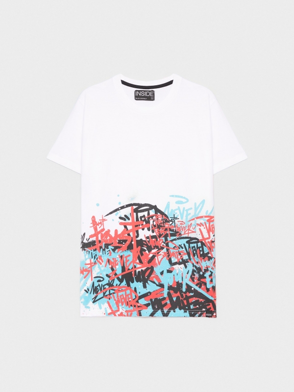  T-shirt preta com impressão de graffiti branco