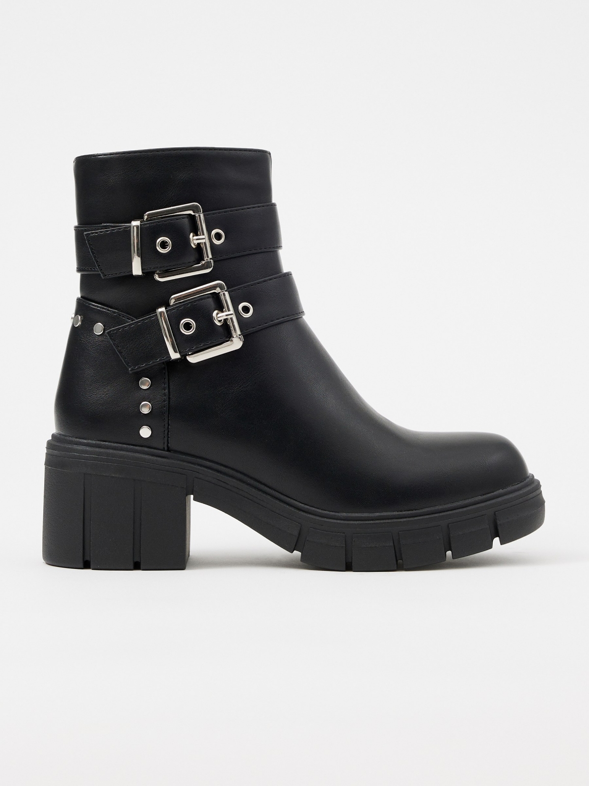 Ankle boot with track sole buckles