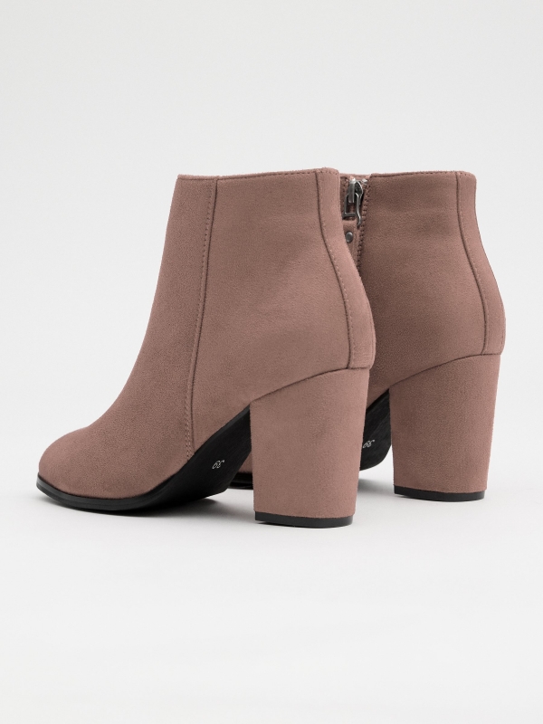 Pink high heel ankle boots pink 45º back view