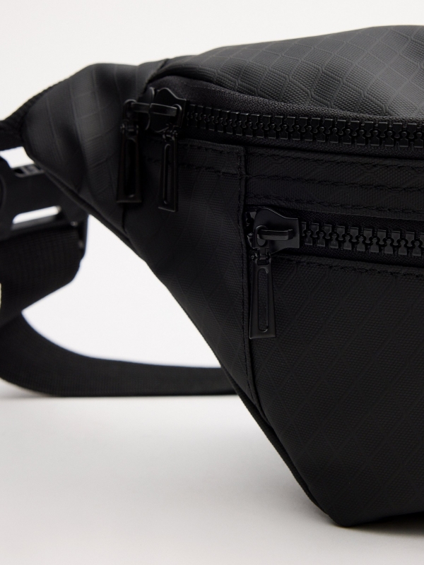 Double zipper fanny pack black 45º side view