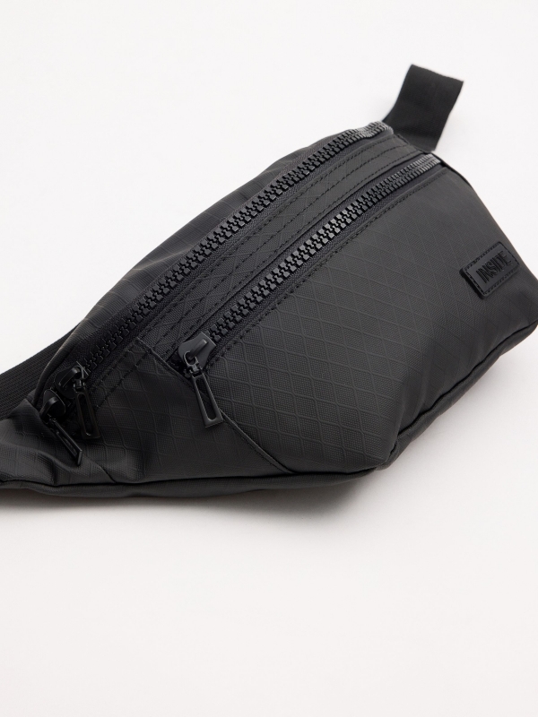 Double zipper fanny pack black detail view