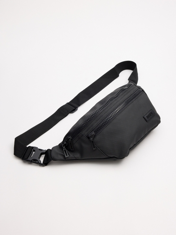 Double zipper fanny pack black detail view