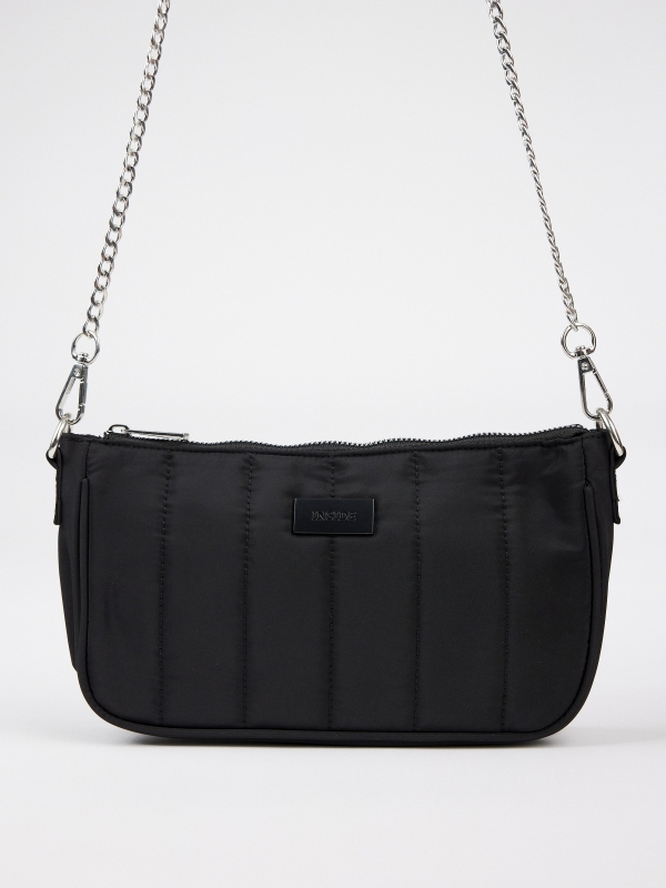 Bolsa de ombro em nylon acolchoado preto