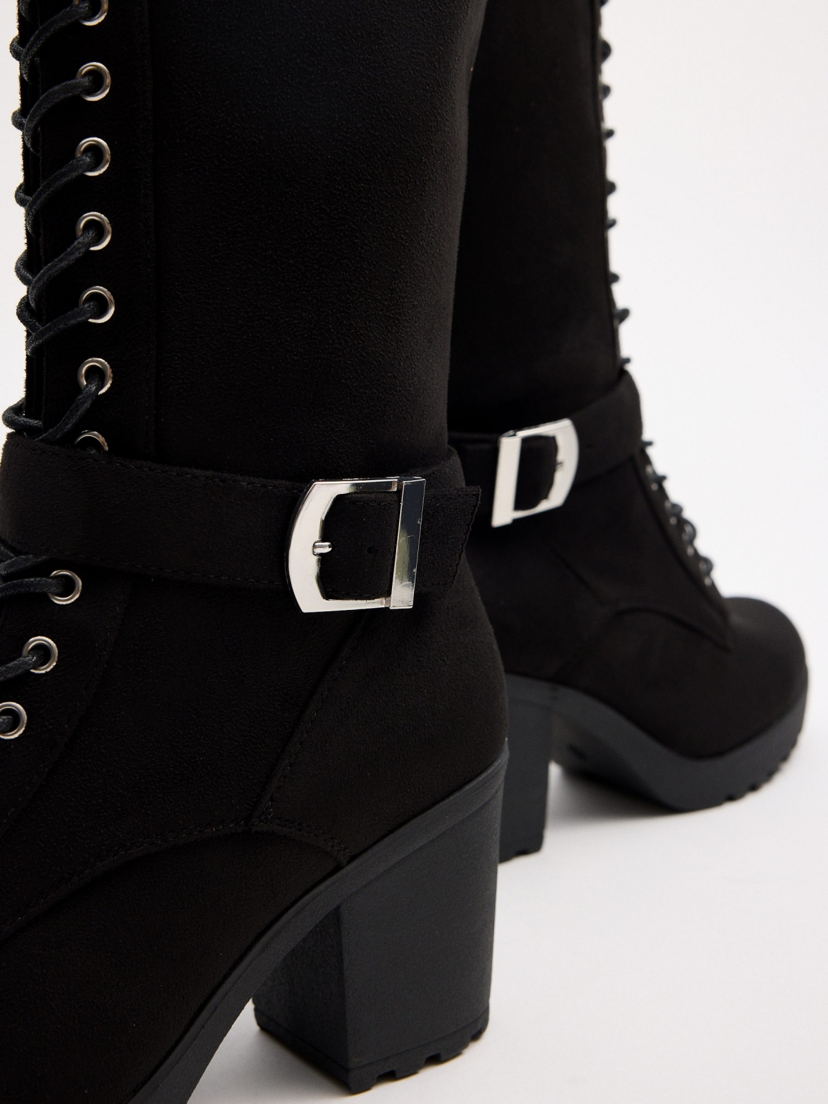 Mid-calf boot with laces black detail view