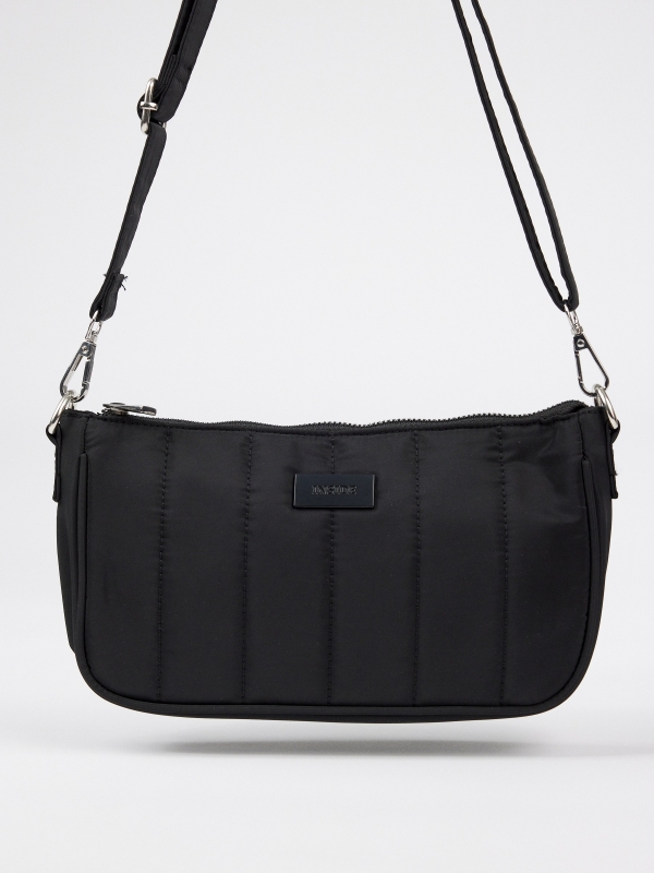 Bolsa de ombro em nylon acolchoado preto vista traseira