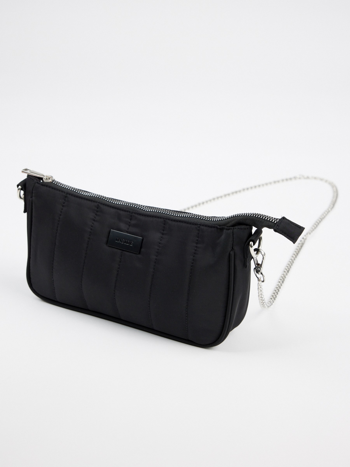 Quilted nylon shoulder bag black detail view