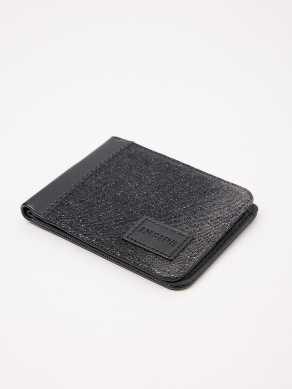 Black logo wallet black back view