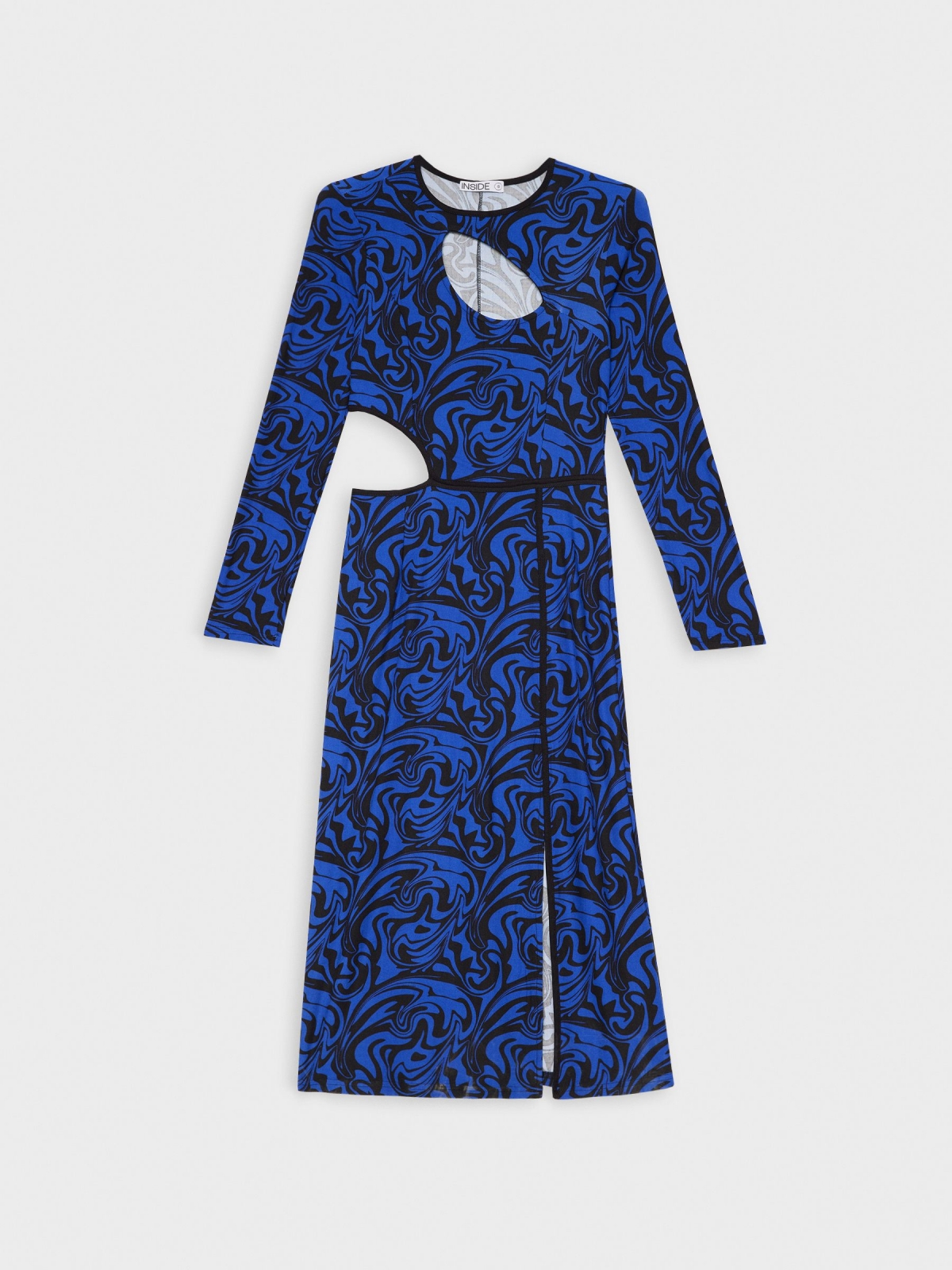  Vestido midi cut out print psicodélico azul oscuro