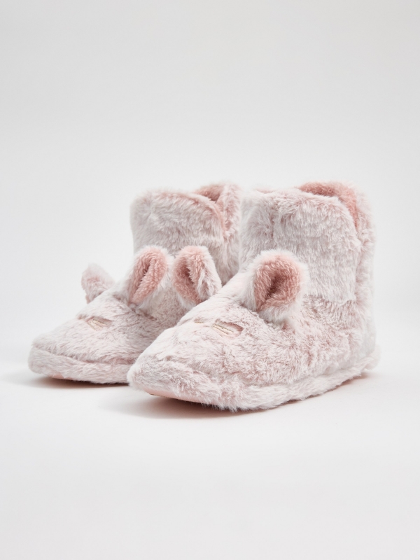 Pantufas de casa botinha de coelho rosa vista meia traseira