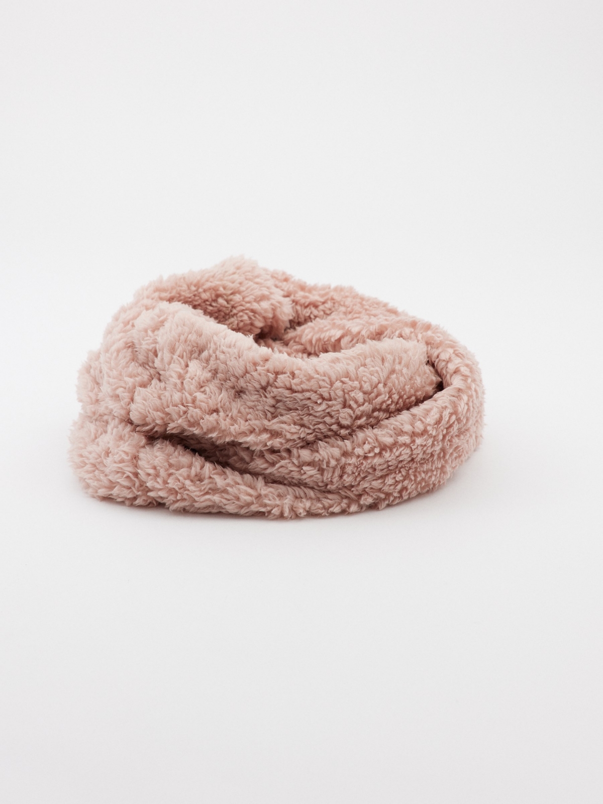 Pink sheepskin collar pink rolled view