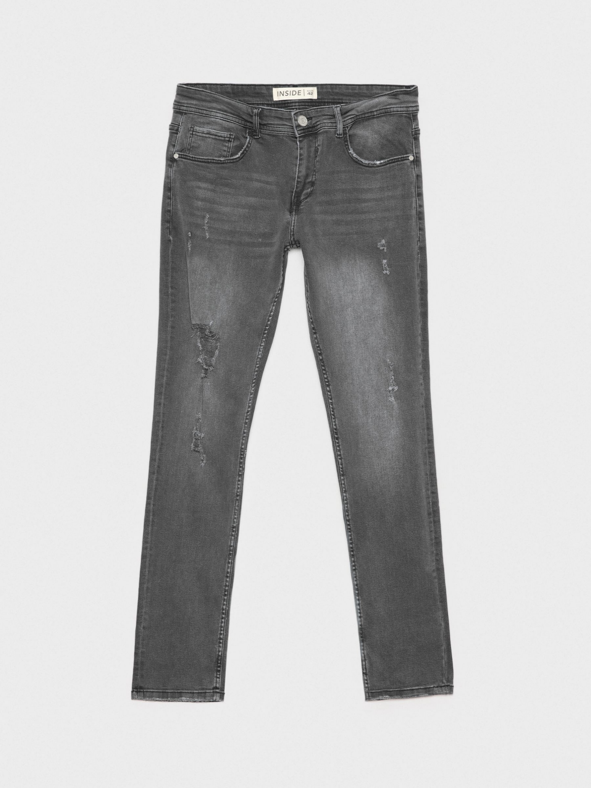  Jeans slim gris lavado rotos gris oscuro