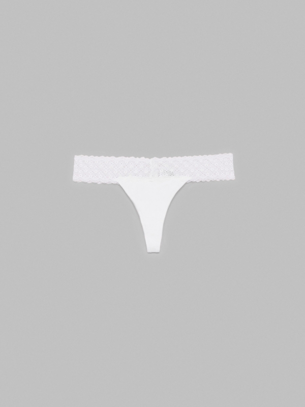 Tanga de renda branca branco vista meia traseira