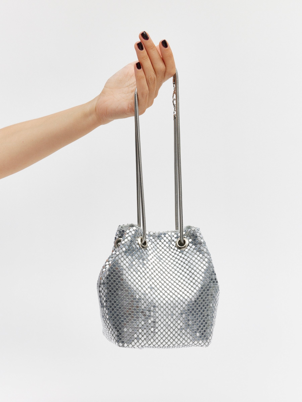 Metallic bucket bag