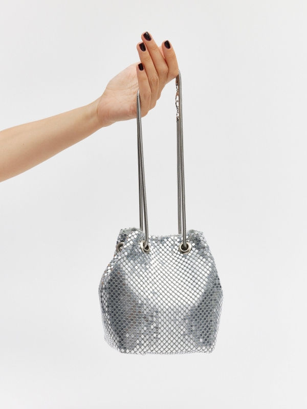 Metallic bucket bag