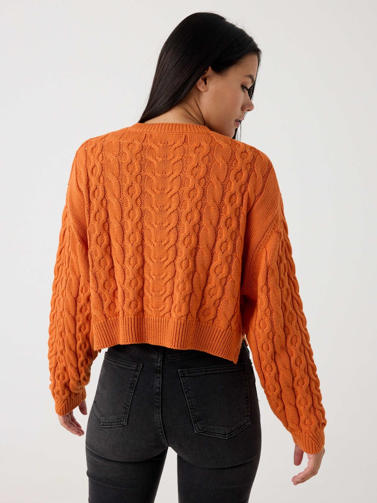 Round neck sweater orange middle back view