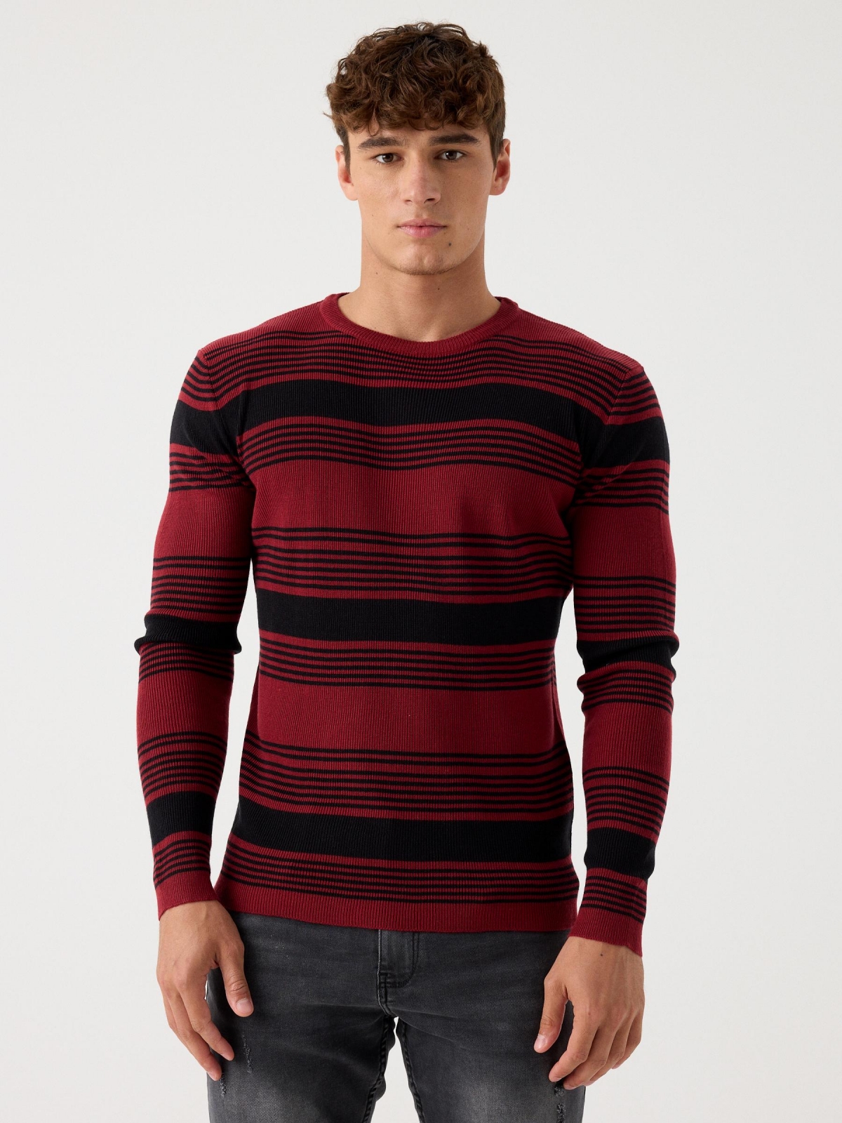 Striped ribbed knit jumper candle middle front view