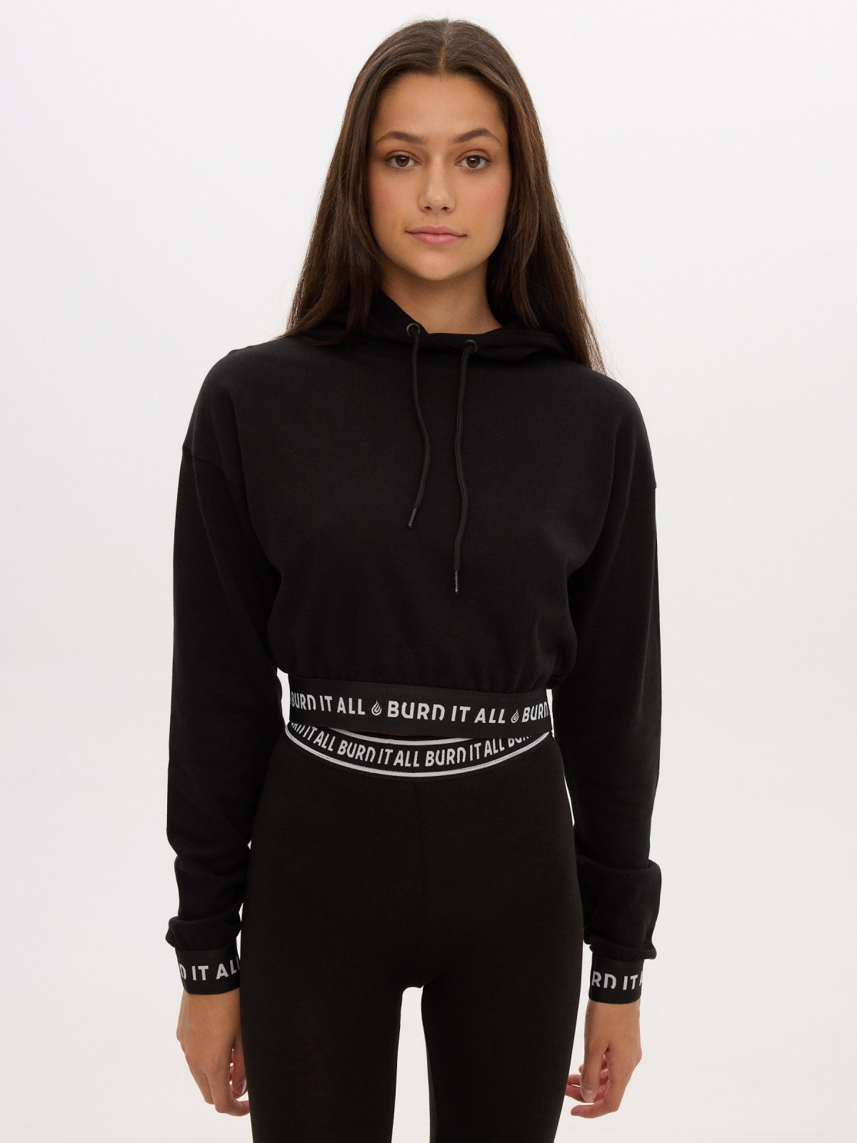 Burn It All crop sweatshirt black middle front view