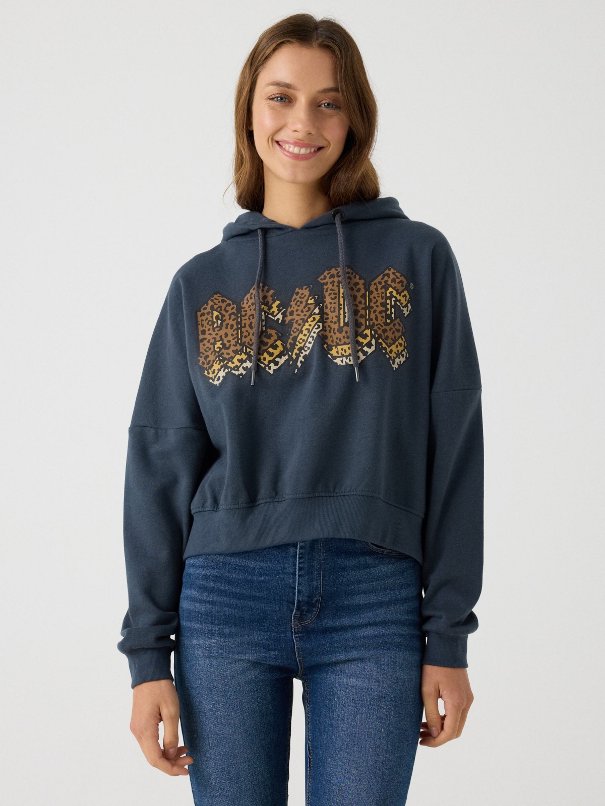 Hoodie AC/DC cinza vista meia frontal