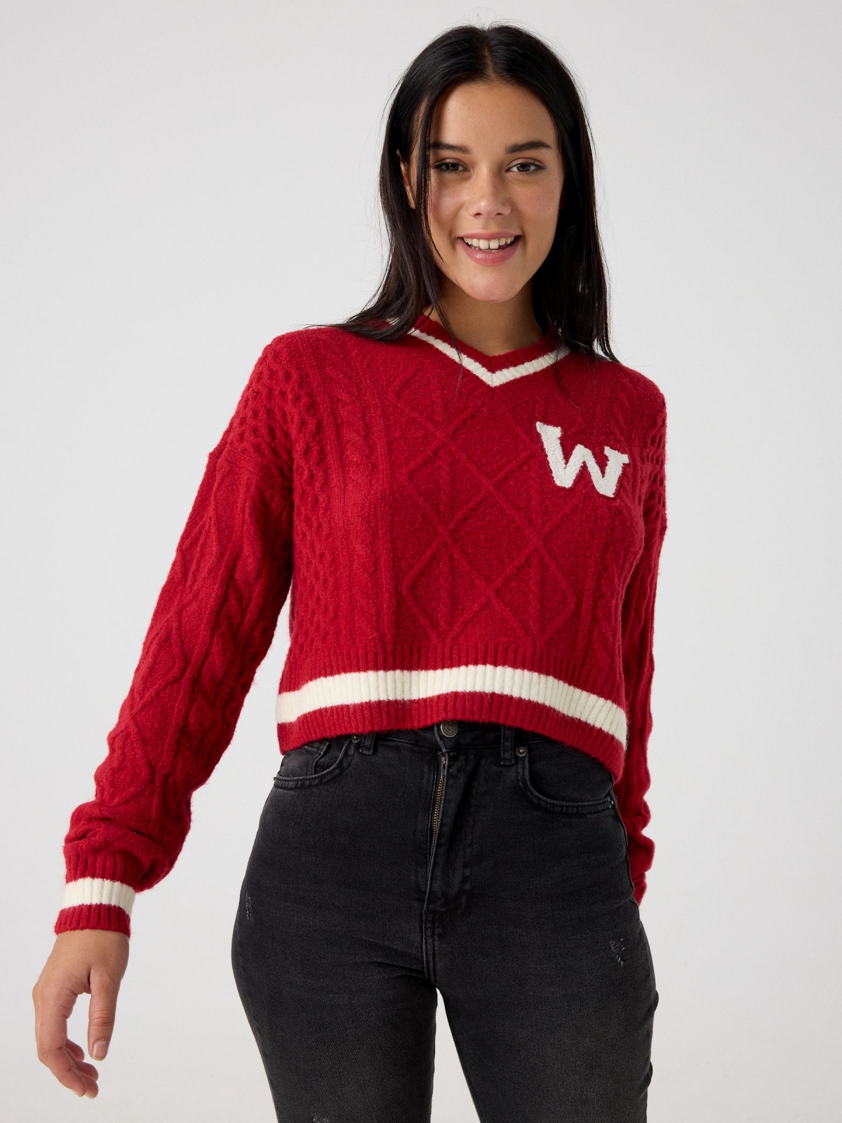 College sweater garnet middle front view