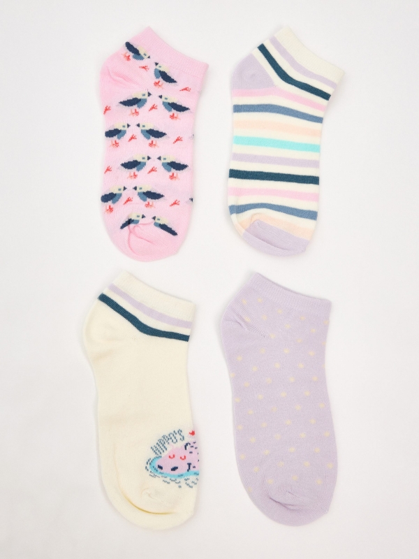 Pack 4 calcetines tobilleros estampados multicolor vista frontal