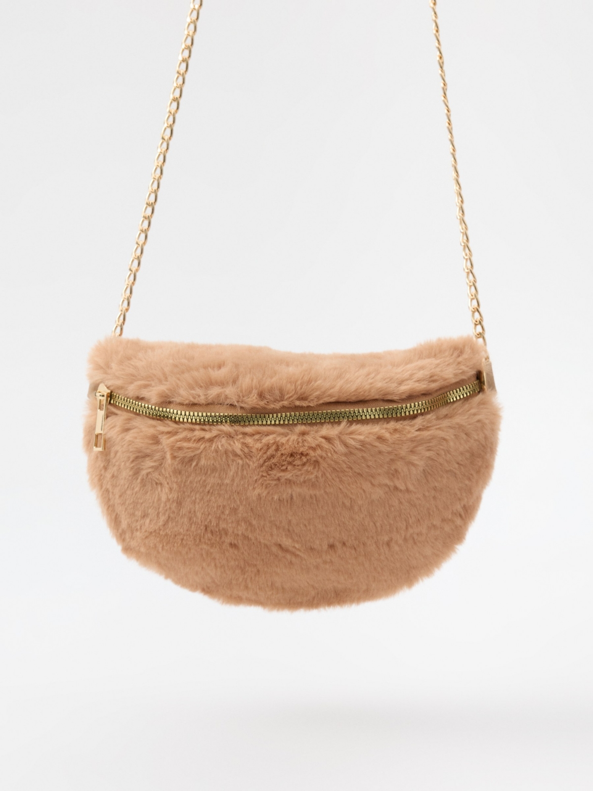 Pink fur handbag brown