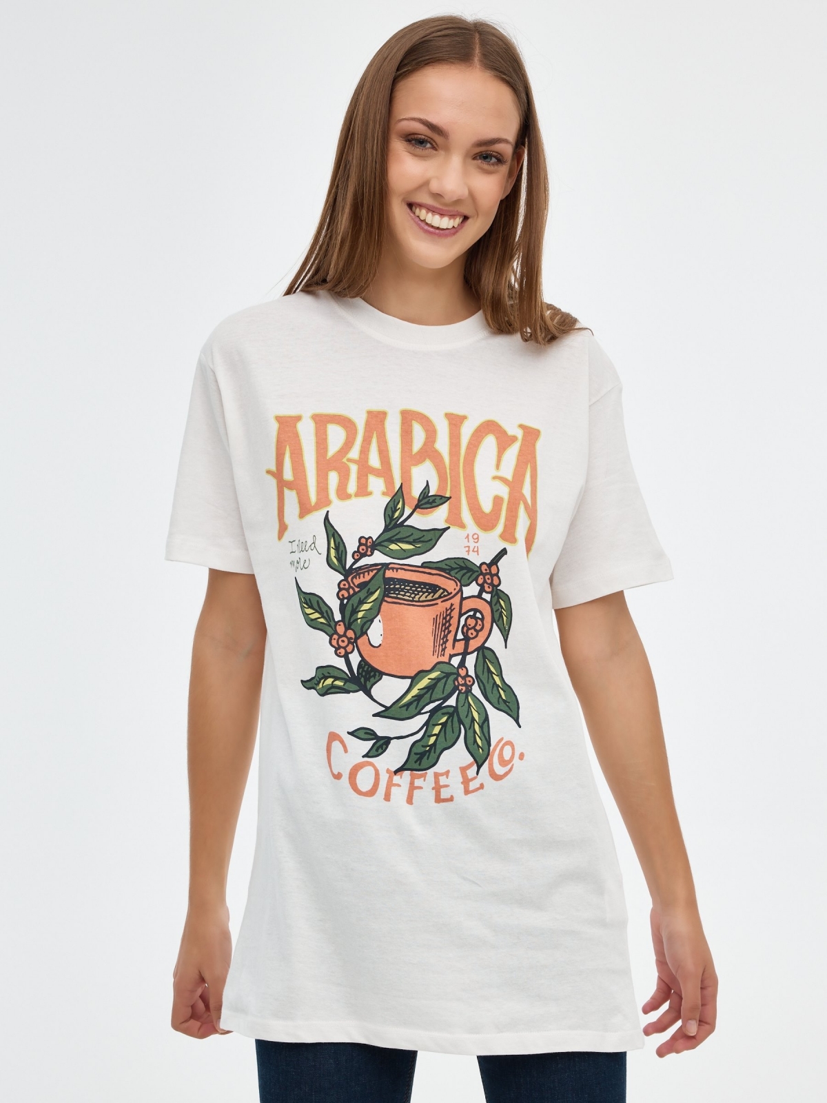 Camiseta oversized Arabica blanco roto vista media frontal