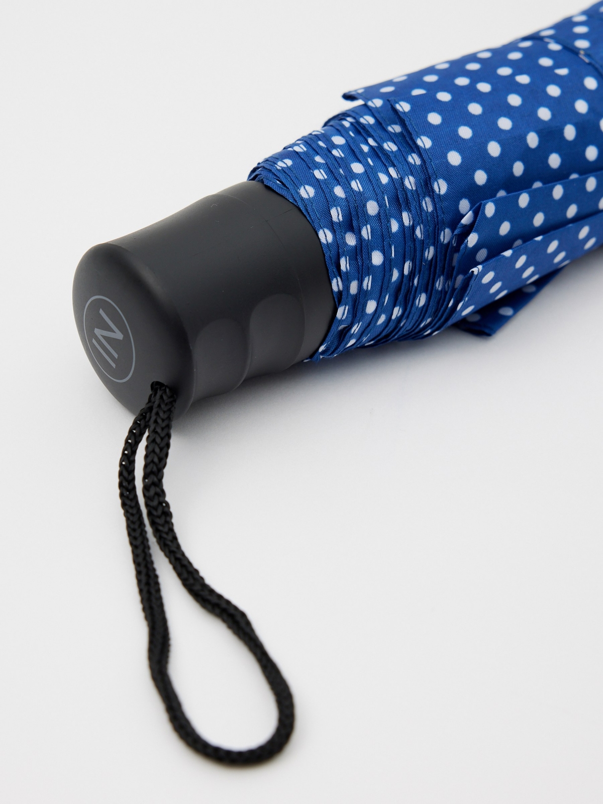 Polka dot folding umbrella blue detail view