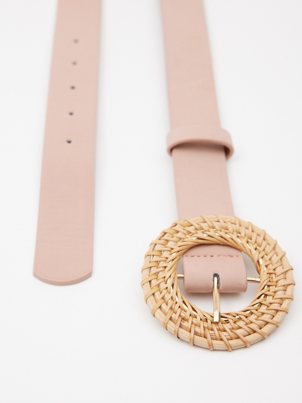 Pink round buckle belt light pink detail view