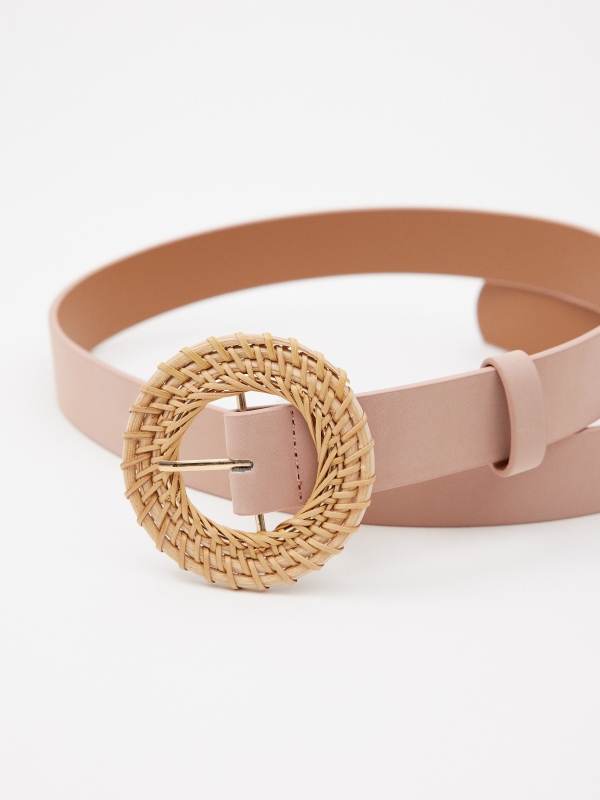 Pink round buckle belt light pink detail view