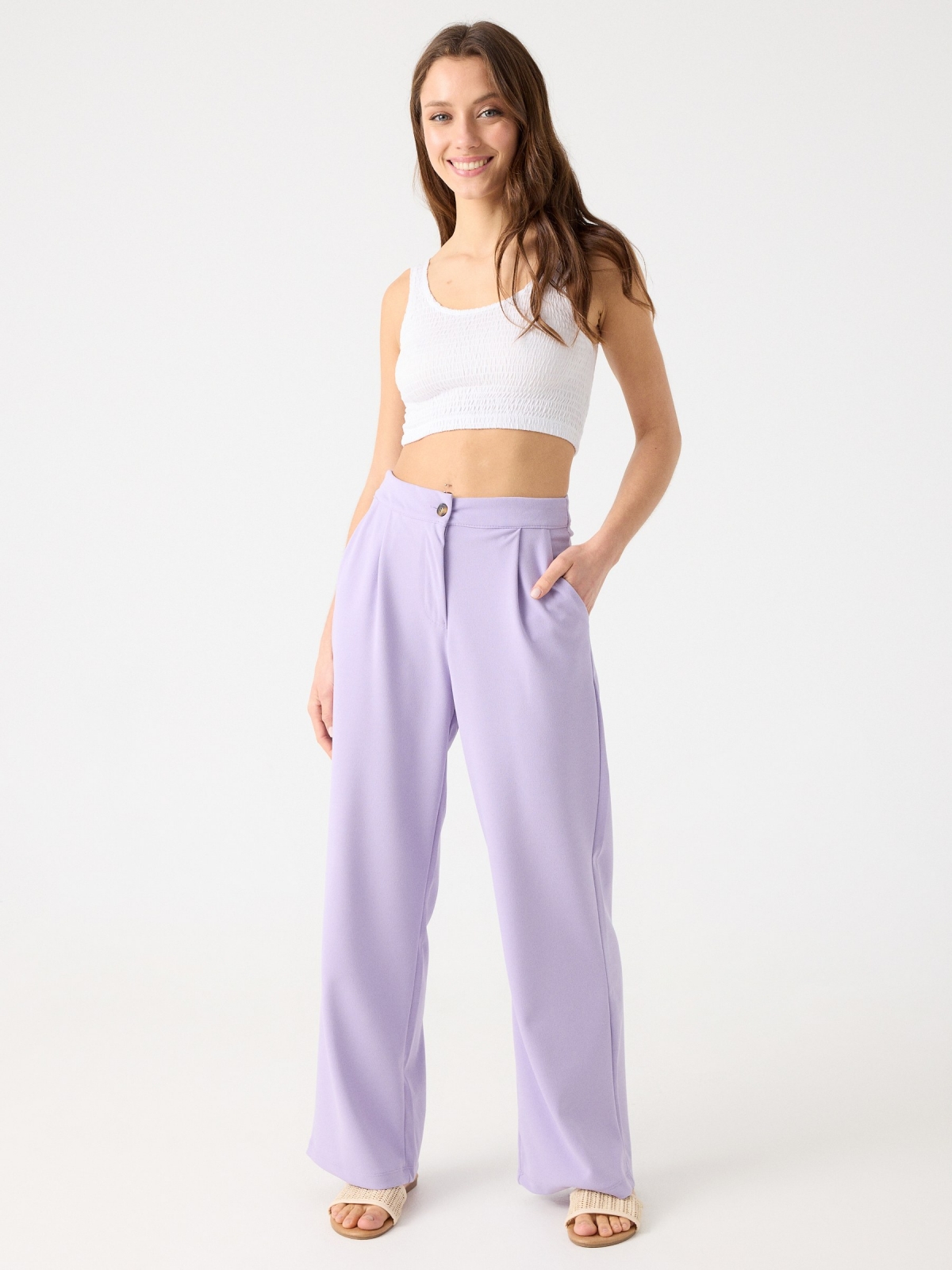 Pantalón básico wide leg lila vista general frontal