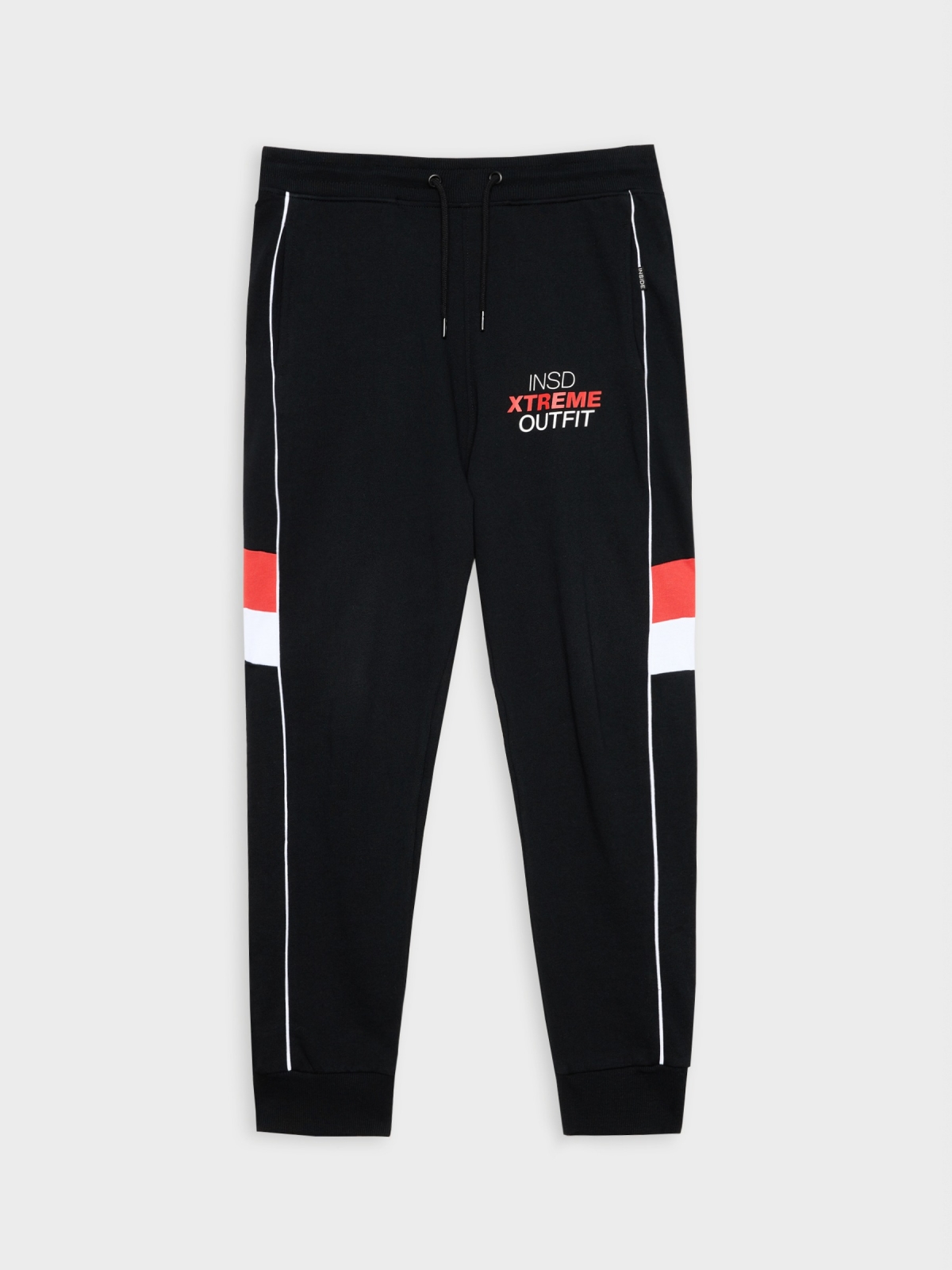 Calça jogger detalhes combinados preto vista geral frontal