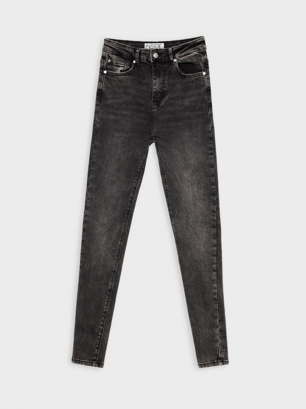  Jeans skinny tiro alto negro lavado negro