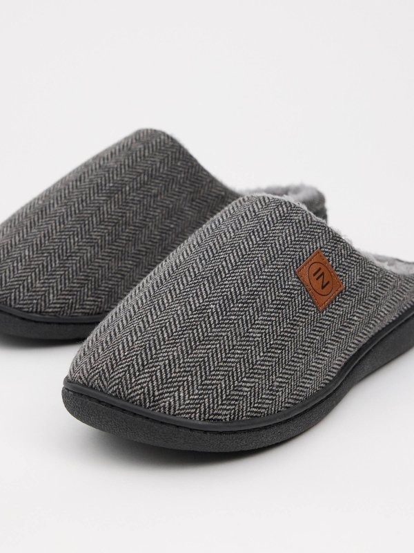 Fur lined house slippers dark grey detail view