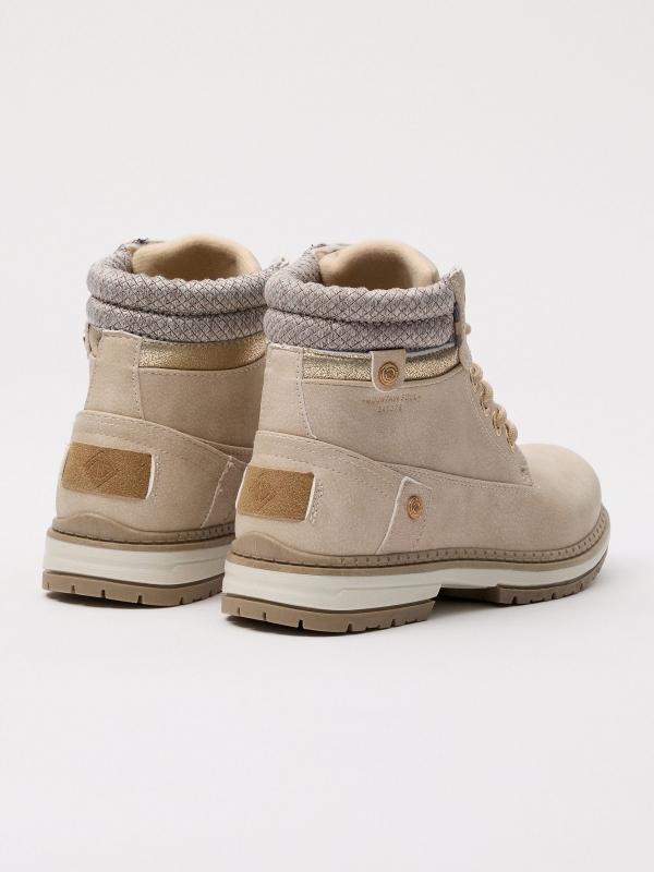 Beige combined mountain style boot grey 45º back view