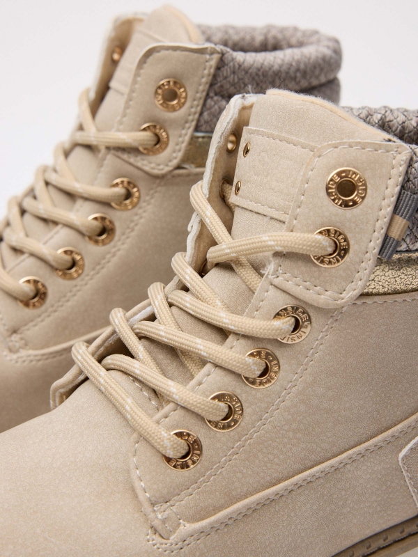 Beige combined mountain style boot grey detail view