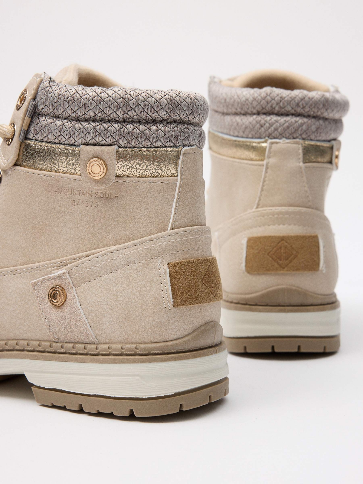 Beige combined mountain style boot grey detail view