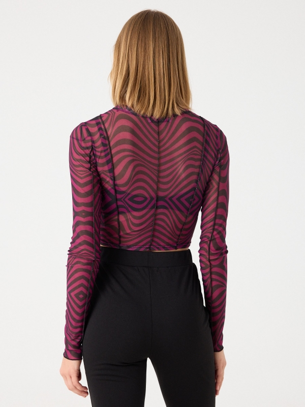 Psychedelic print tulle t-shirt fuchsia middle back view