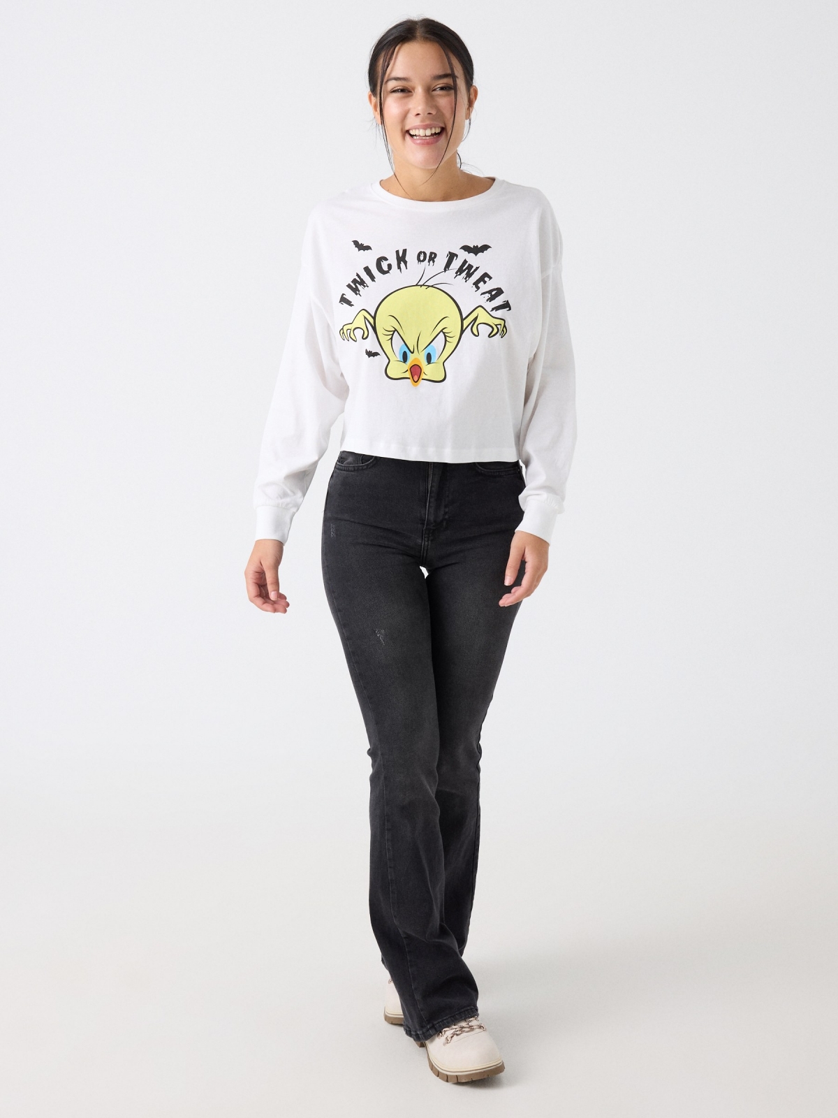 Tweety t-shirt com estampa de Halloween branco vista geral frontal