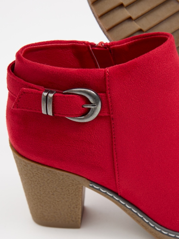 Buckle heel bootie red detail view