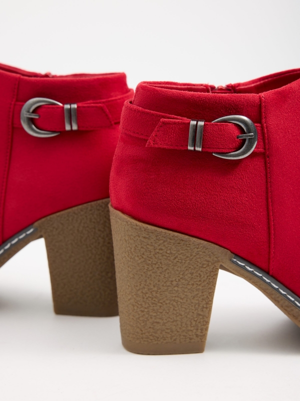 Buckle heel bootie red detail view