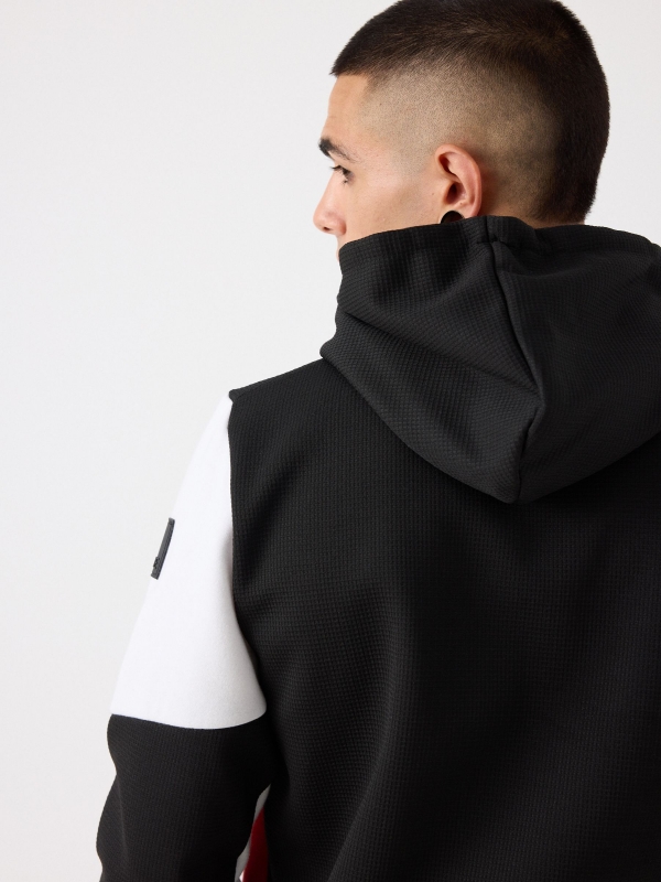 Color block pocket hoodie black detail view