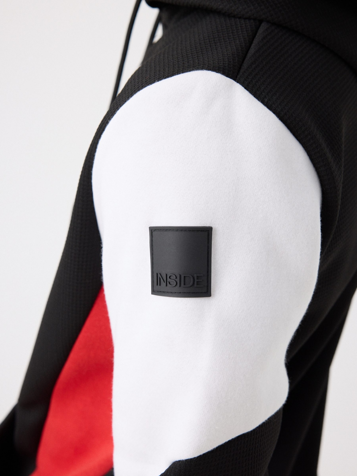 Color block pocket hoodie black detail view