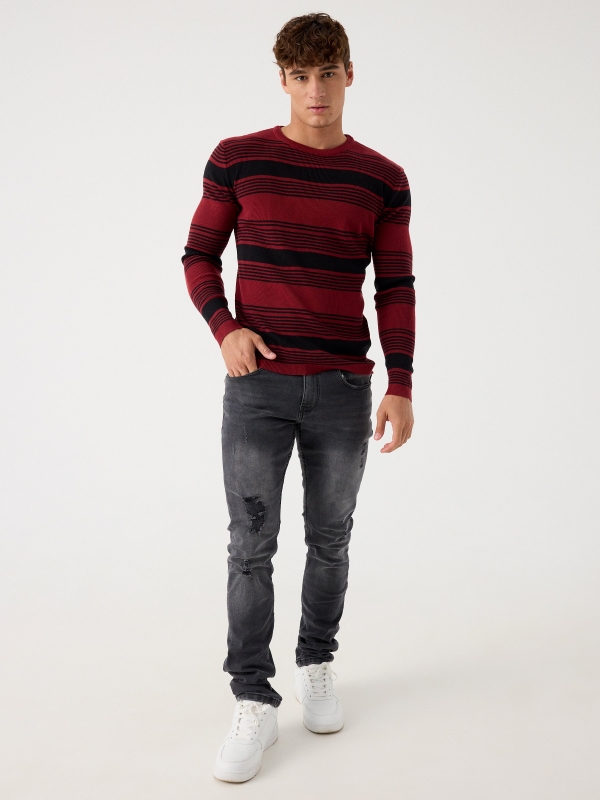 Striped ribbed knit jumper candle front view