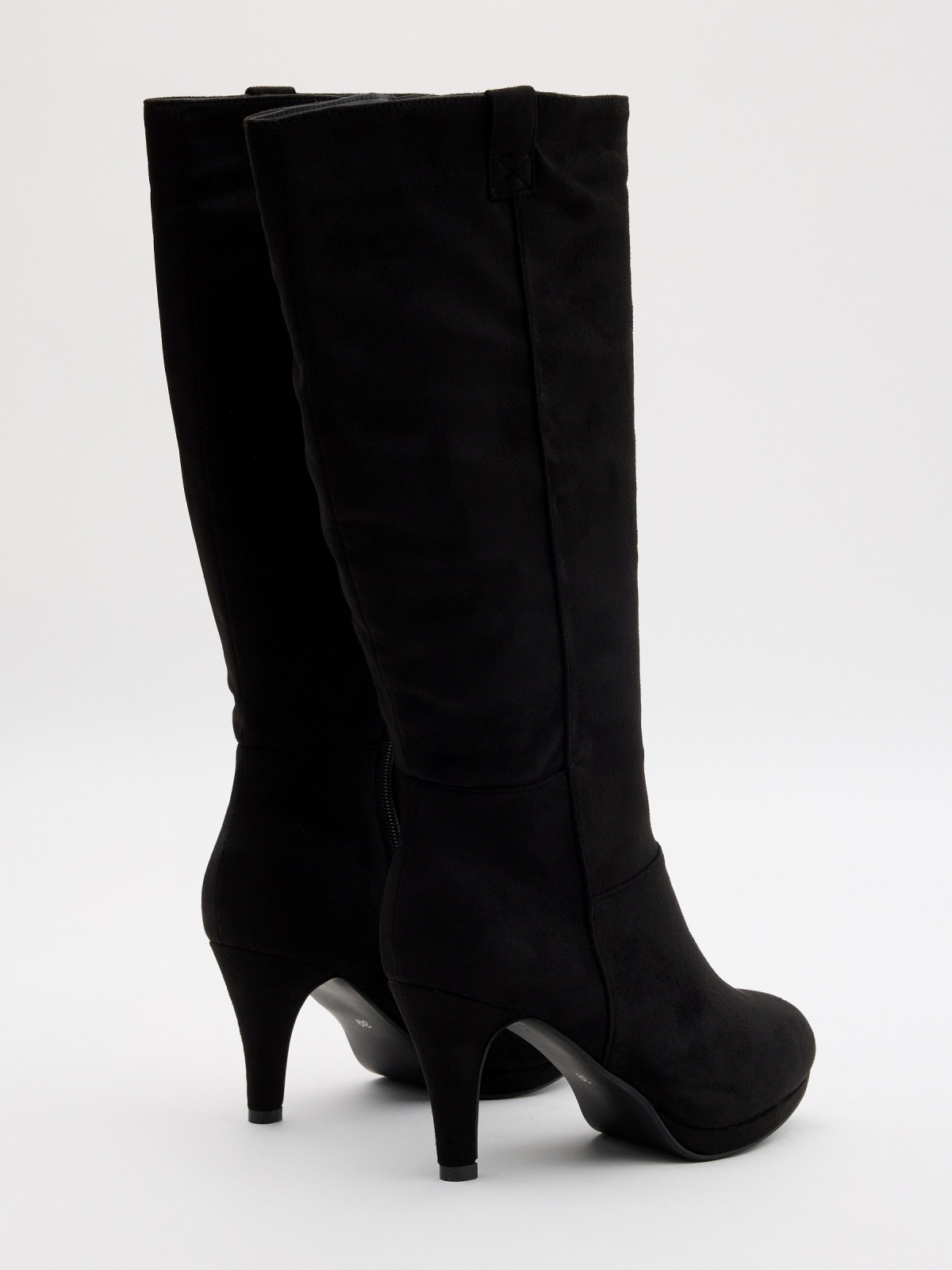 Suede heel boot black 45º back view