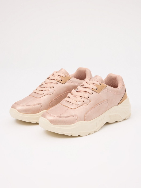 Casual fashion platform sneaker pink 45º front view